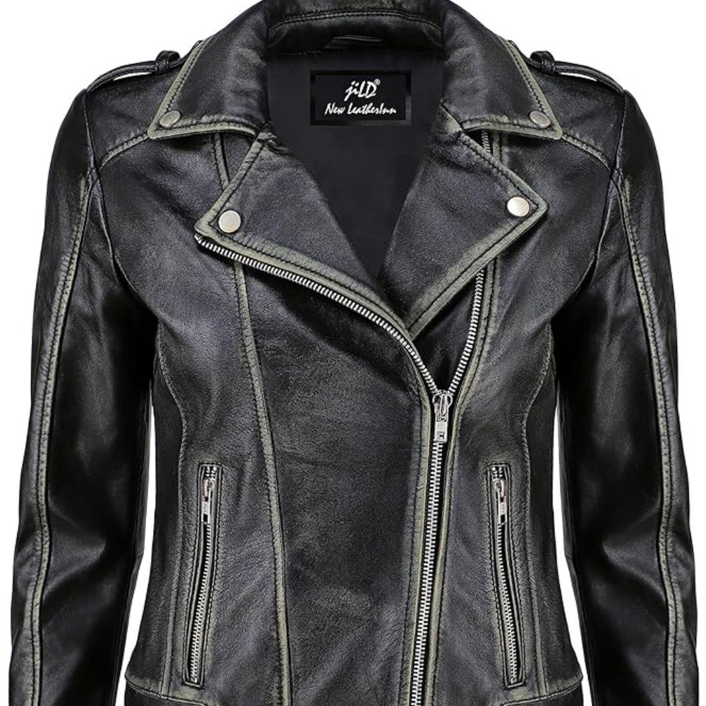 Leather Moto Jacket - Black Distressed - Sz L